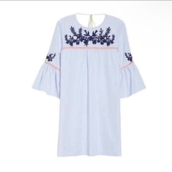 THML ANTHROPOLOGIE BOHO PINSTRIPE EMBROIDERED DRESS SIZE MEDIUM - Picture 3 of 13